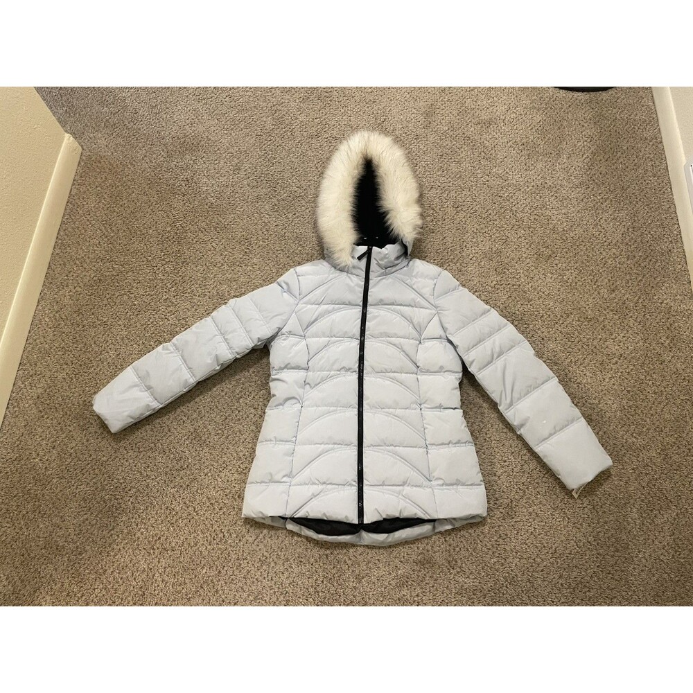 Nautica Women's Puffer Jacket Hooded Light Blue Size Meduim EUC